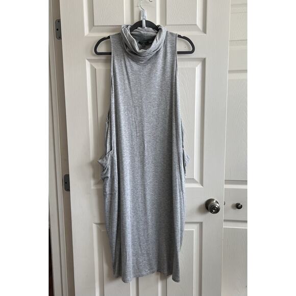EILEEN FISHER Gray Tencel Jersey Funnel Neck Relaxed Midi Jumper Dress Sz L - Picture 10 of 12